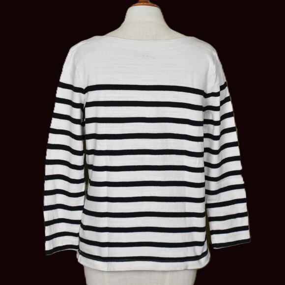 LOFT Pullover Top M Long Sleeve Black White Stripe Crew Neck - Picture 3 of 5